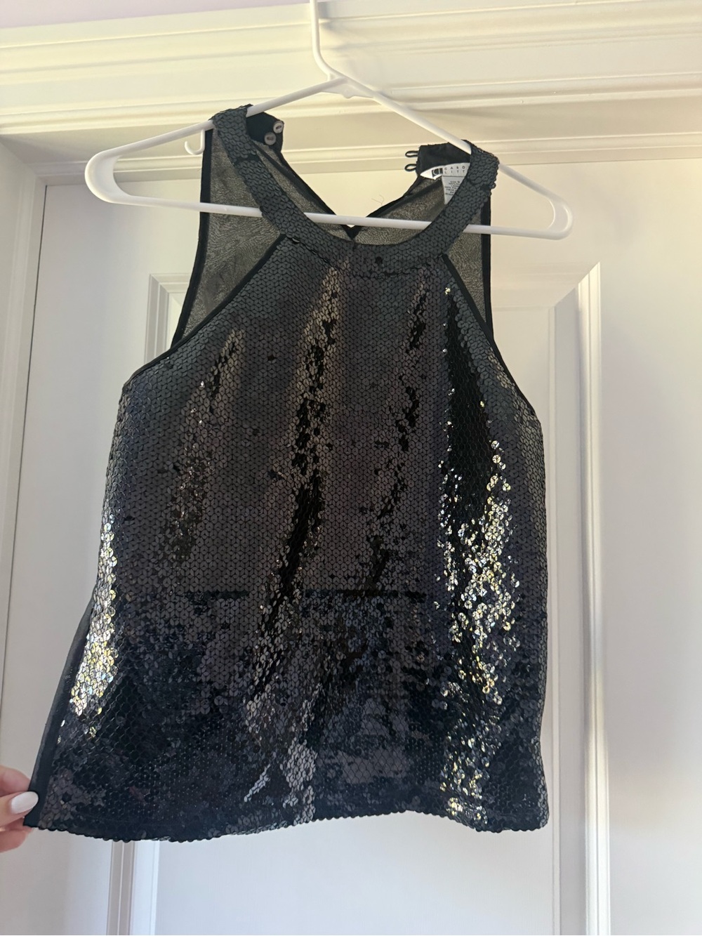 Carole Little Black Sequin Halter Camisole